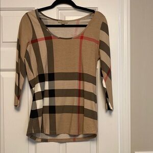 Burberry Tan Fitted 3/4 Sleeve Blouse